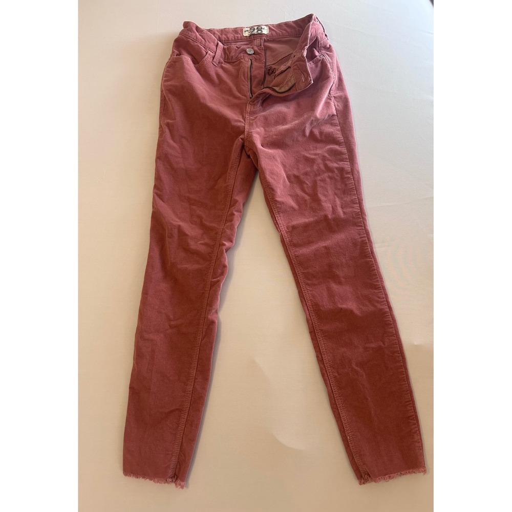 We The Free Corduroy Pants Womens 28 Pink Raw Hem Skinny Stretch Trousers